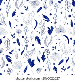 Vector seamless pattern of leaves and twigs.  botanical illustration 