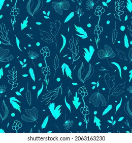 Vector seamless pattern of leaves and twigs.  botanical illustration 