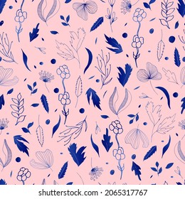 Vector seamless pattern of leaves and twigs.  botanical illustration 