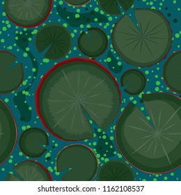 Vector seamless pattern. Leaves of water lilies in the evening bolottsa