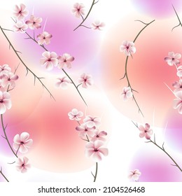 Vector seamless pattern with  leaves and watercolor spring flowers. Botanical background design for cosmetics, spa, textile. Best as wrapping paper, wallpaper.