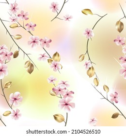 Vector seamless pattern with  leaves and watercolor spring flowers. Botanical background design for cosmetics, spa, textile. Best as wrapping paper, wallpaper.