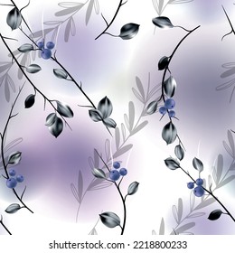 Vector seamless pattern with  leaves and watercolor spring flowers. Botanical background design for cosmetics, spa, textile. Best as wrapping paper, wallpaper.