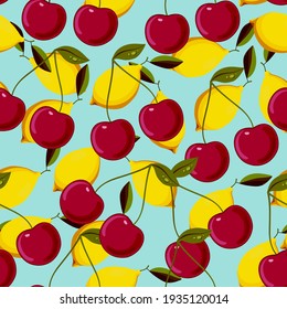 Vector Seamless Pattern With Lemon And Cherry.Vector Illustration.