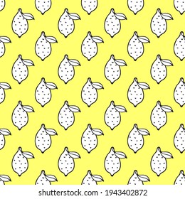 Vector seamless pattern with lemon fruit on yellow background for textile, notebooks, scrapbooks, print, clothes, wallpaper