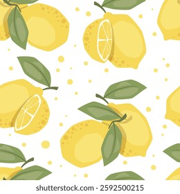 Vector seamless pattern with lemon fruit on white background