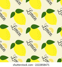 Vector seamless pattern. Lemon with an inscription on a white background