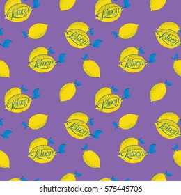 Vector seamless pattern with lemon and lettering text