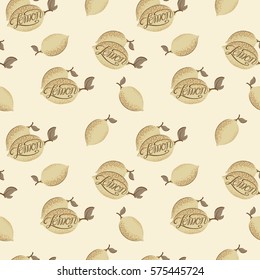 Vector seamless pattern with lemon and lettering text