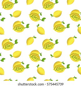 Vector seamless pattern with lemon and lettering text