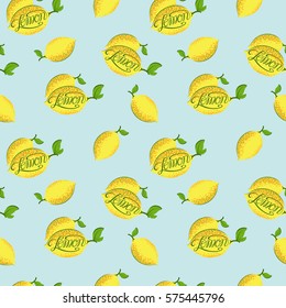 Vector seamless pattern with lemon and lettering text