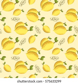 Vector seamless pattern with lemon and lettering