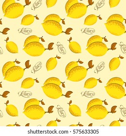 Vector seamless pattern with lemon and lettering