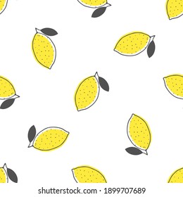 Vector seamless pattern with lemon on white background. Hand drawn pattern with citrus