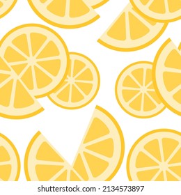 Vector seamless pattern with lemon slices on white background. Fruit composition. Citrus juice.Element for packaging design of sweet drinks, cosmetics. Detox diet food with vitamins and antioxidants.