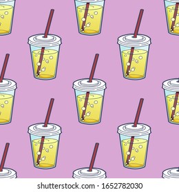 Vector seamless pattern. Lemonade, soda or fruit cocktail. Illustration for menu, printing onto fabric and paper or scrap booking.