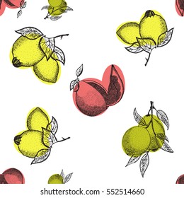 Vector seamless pattern with lemon,pomelo,lime. Fruits design. Lemon texture. Stock vector