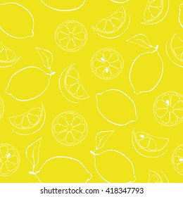 vector seamless pattern with lemons, bright yellow background with lemons 
