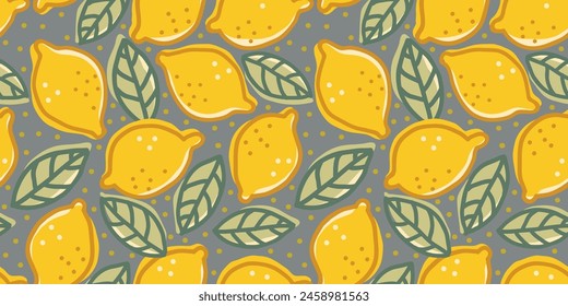 Vector seamless pattern of lemons in doodle style. Cute lemon pattern.