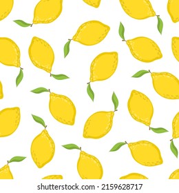 Vector seamless pattern with lemons drawn by hand. Modern fruit pattern
