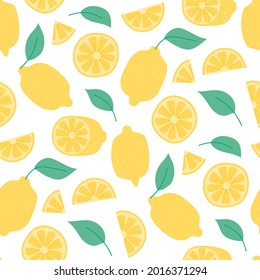 Vector seamless pattern with lemons, hand drawn summer fruit on white background