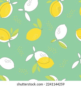 Vector seamless pattern with lemons and leaves for fabric or packaging.
