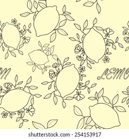 Vector seamless pattern with lemons and leaves