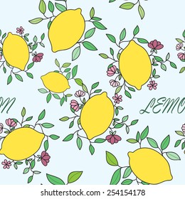 Vector seamless pattern with lemons and leaves