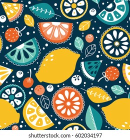 Vector seamless pattern, lemons and lemonade