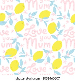 Vector seamless pattern with lemons for Mother's Day