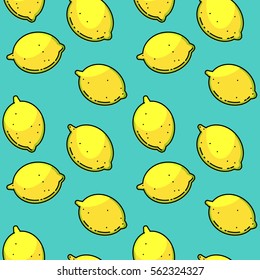Vector seamless pattern with lemons on the turquoise background. Colorful bright design. Healthy food vector illustration