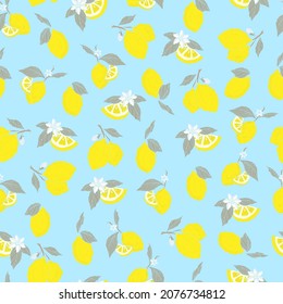 vector seamless pattern lemons and sliced lemons on a pink background. Summer lemon pattern for background, fabric, paper, textile, invitations, web pages.