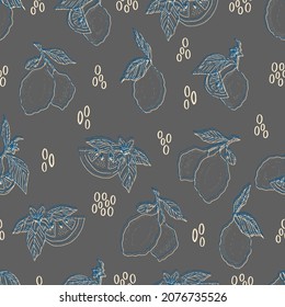 vector seamless pattern lemons and sliced lemons on a pink background. Summer lemon pattern for background, fabric, paper, textile, invitations, web pages.