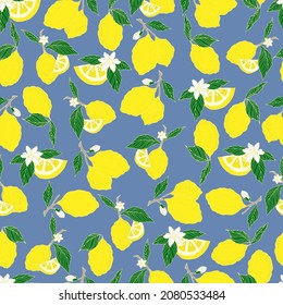 vector seamless pattern lemons and sliced lemons on a pink background. Summer lemon pattern for background, fabric, paper, textile, invitations, web pages.