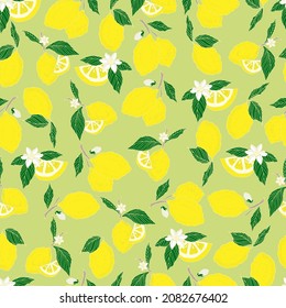 vector seamless pattern lemons and sliced lemons on a pink background. Summer lemon pattern for background, fabric, paper, textile, invitations, web pages.