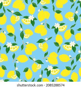 vector seamless pattern lemons and sliced lemons on a pink background. Summer lemon pattern for background, fabric, paper, textile, invitations, web pages.