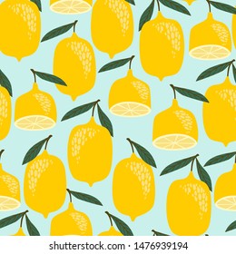 Vector seamless pattern with lemons. Trendy hand drawn textures. Modern abstract design for paper, cover, fabric, interior decor and other users.