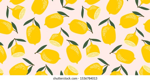 Vector seamless pattern with lemons. Trendy hand drawn textures. Modern abstract design for paper, cover, fabric, interior decor and other users.