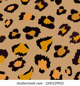 Vector Seamless pattern of leopard skin on light brown background, Wild Animals pattern for textile or wall paper