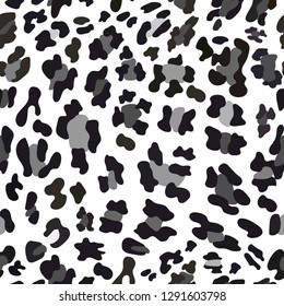 Vector Seamless pattern of leopard skin in black, grey on white background, Wild Animals pattern for textile or wall paper, illutration leopard print