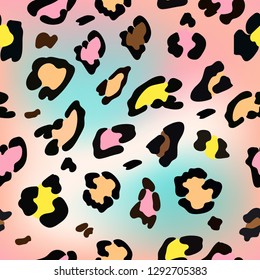 Vector Seamless pattern of leopard skin in yellow,pink, orange, brown and black on sweet pastel background, Wild Animals pattern for textile or wall paper, illutration leopard print