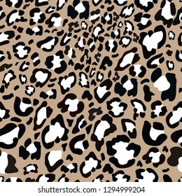 Vector Seamless pattern of leopard skin in white and black on light brown background, Wild Animals pattern for textile or wall paper, illutration leopard print,