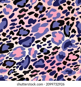 Vector Seamless pattern of leopard skin in purple, pink pastel background, Wild Animals pattern for textile or wall paper, illustration endless designs leopard print in Trendy 2022 Very Peri colour