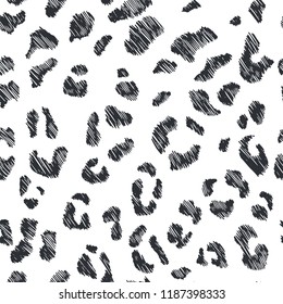 Vector seamless pattern with leopard spots. Hand drawn sketch animal skin texture. Zoo fur background