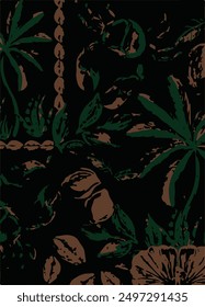 Vector seamless pattern with leopards, flowers, and tropical leaves. Trendy style.