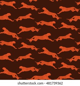 Vector seamless pattern of leopards. Seamless texture of leopards in the jump