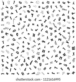 Vector seamless pattern with letters of the alphabet in random order on a white background. Suitable for web backgrounds, textiles and wrapping paper.