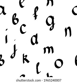 Vector seamless pattern of  letters alphabet, abstract background, doodle black and white. Stock illustration.