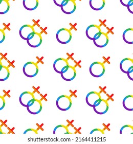 Vector seamless pattern with LGBT female symbols. Venus signs in rainbow colors. Pride month. LGBTQ pattern.