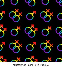 Vector seamless pattern with LGBT male and female symbols. Venus and mars signs in rainbow colors. Pride month. LGBTQ pattern.